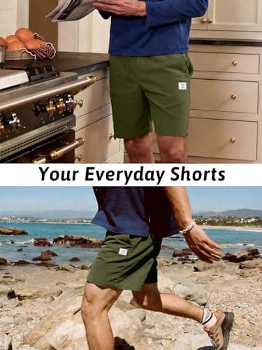 HOTake Mens Corduroy Shorts Casual 7 Inch Elastic Waist Drawstring Summer Beach Loose Fit Shorts Army Green - Thumbnail 5