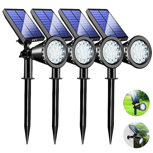 KEV 800 Lumens Solar Spot Lights Outdoor,18 LEDs Solar Flood Lights with 2 Modes &Adjustable &IPX65 Waterproof,Solar Spotlight for Driveway/Backyard/Patio Landscape/Tree/Garage(Cool White, 4 Pack) - Image 1