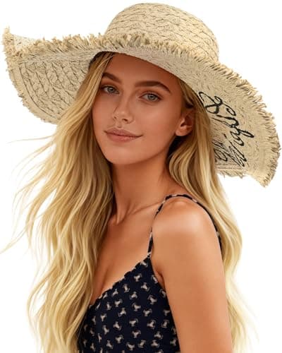Sun Hats for Women Beach Hats for Women Packable Foldable Wide Brim Womens Sun Hat UPF 80+ - Beige - Image 1