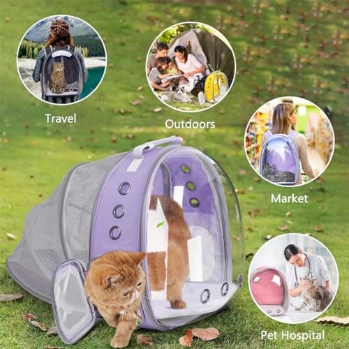 Pet Carrier Backpack Expandable for Cats and Small Dogs, Breathable Anti-Collapse Design, Airline Approved Travel Backpack for Hiking and Outdoor Use (Back Expandable-Purple) - Thumbnail 5