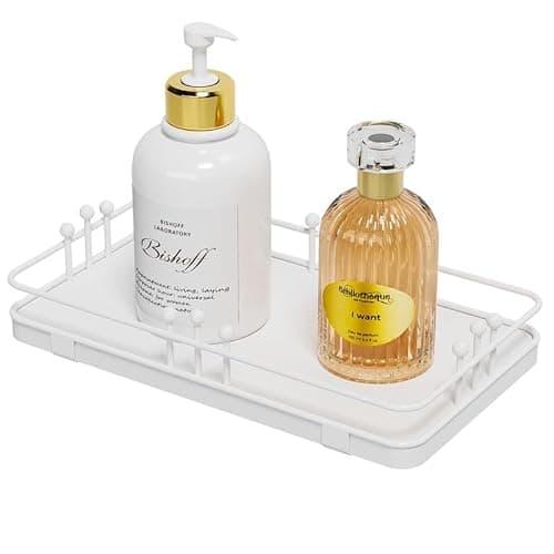 Pursura Bathroom Vanity Tray for Toiletries Makeup Perfume Candle Toilet Tank, Kitchen Tray for Soap Dispenser Spice Salt, Small Tray for Countertop Decor Coffee Nightstand 7.9”x4.4” White - Image 1