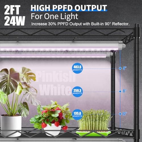 JESLED Waterproof Plant Grow Lights, 2FT Full Spectrum Grow Light, 48W(2 X 24W,300W Equiv), Linkable Led Grow Light Strip for Greenhouse, Plant Shelves, Plug and Play, Pinkish White, 2-Pack - Thumbnail 3