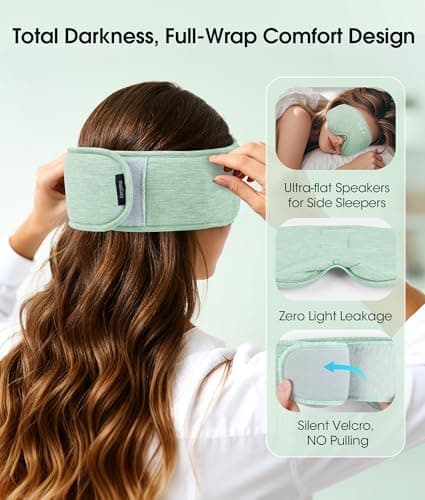 MUSICOZY Bluetooth Sleep Headphones, Wireless Sleep Mask with Bluetooth 5.4, Ultra-Thin Stereo Speakers, 14H Playtime, Comfortable Eye Mask for Side Sleepers, Travel & Relaxation Gifts for Men Women - Thumbnail 5