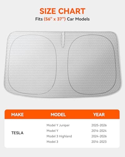 WOLFBOX Foldable Car Windshield Sun Shade Tesla Model Y/Model 3 56.3''x37'' - Thumbnail 2