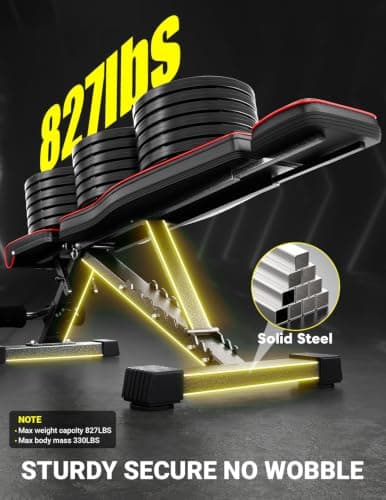 YOLEO Adjustable Weight Bench, 827LB Foldable Workout Bench with Extended Head/Neck Protection/Spine Support for Bench Press, Fast Folding Incline Decline Flat Bench - Thumbnail 4