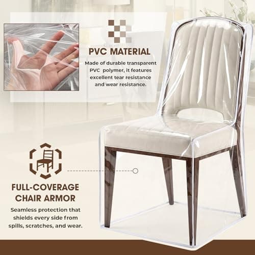 Zipcase 2 Packs Clear All Cover in Plastic Dinning Chair Covers - Heavy-Duty PVC Chair Protectors, 22" D x 19" W x 19.5" H x 40" H, Keep Your Dinning Chair Away from Water Dust Paws and Claws - Thumbnail 4