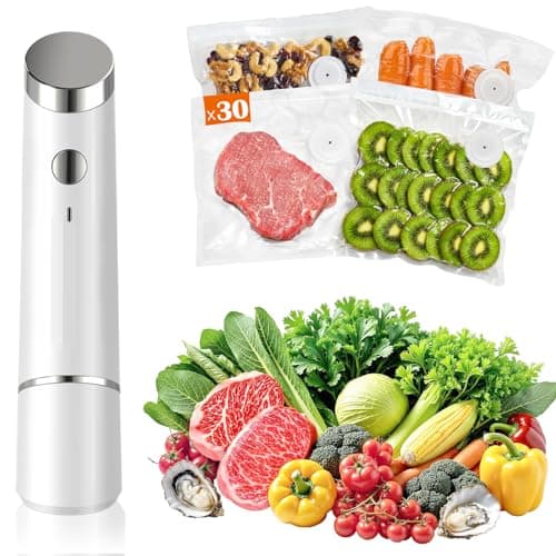 Portable Vacuum Sealer for Food, 30 Reusable Sealer Bags with 60kPa Powerful Handheld Vacuum Sealer Machine, Seal Meal Saver, Cordless Compact Food Sealer for Freezer, Microwave