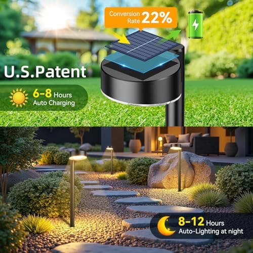 Ahaorigin 8 Pack Solar Pathway Lights Outdoor, 12 Brighter LED Solar Lights Outdoor Waterproof, Up to 12 Hrs Modern Path Light for Yard Garden Walkway Driveway Lawn (8 Pack) - Thumbnail 2