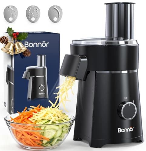 Electric Cheese Grater with Salad Shooter, 3 in 1 Food Chopper & Electric Vegetable Slicer. 200W Motor, 3 Blades, Comes with Safety Push Bar, Dishwasher Safe for Home Kitchen (Black) - Image 1