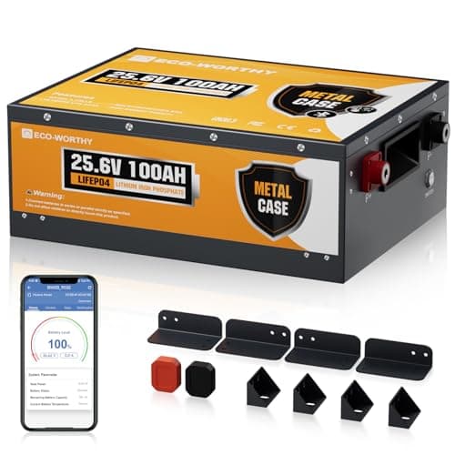 ECO-WORTHY 24V 100Ah Metal Case LiFePO4 Lithium Battery with BT 5.1,Home Backup Power,Stackable & Safety Switch,Built-in 100A BMS with Low Temp Cutoff,Deep Cycle Rechargeable,for Off-Grid,RV,Solar - Image 1