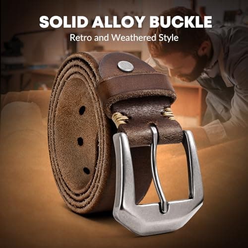 OZNDAS Genuine Leather Belt for Men Women Handmade Heavy-Duty Work Belt Leather Men's Belts | Jeans/Casual/Christmas Gifts - Thumbnail 4