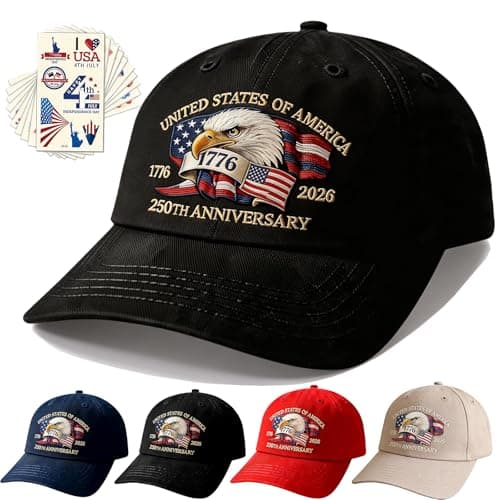Bokauo 250 Anniversary USA Hat for Men Women,Printed Adjustable Baseball Cap,250th Years Gift for Husband,Veteran (Black) - Image 1