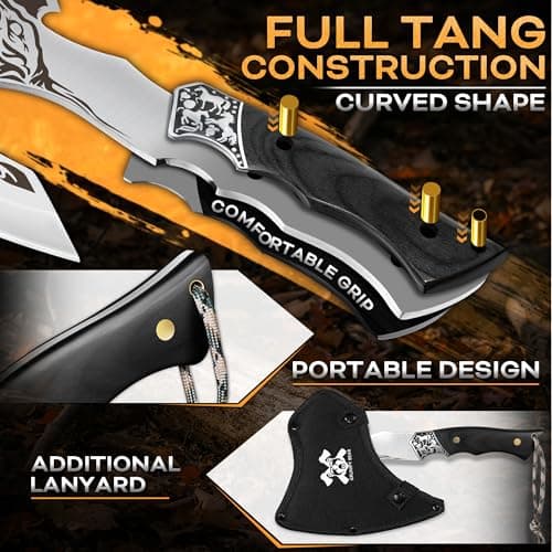 Grumpy Bear Tactical Axe, Camping Survival Hatchet, Full Tang Tomahawk with Sheath, Multifunctional Outdoor Hiking Heavy Duty Hatchet for Emergency, Hiking and Camping, for Men Women - Thumbnail 3