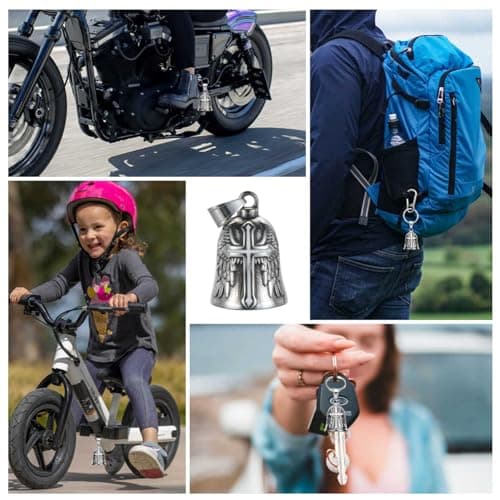 CTZSR Motorcycle Bell Guardian Angel - Good Luck Charm Gift For Rider Men Kids Friends With Gift Box, Legend Card, Keychain And Hanger & Weather-resistant Gremlin Bells For Bike Car (White) - Thumbnail 5