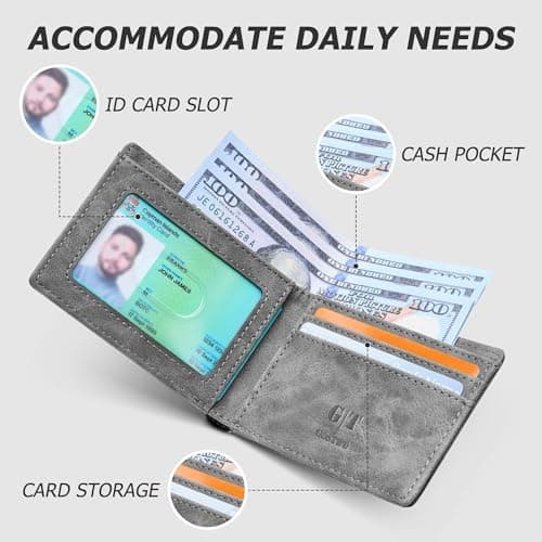 Gostwo Slim Rfid Wallet for Men Minimalist Leather ID Window Front Pocket Bifold Wallet Bussiness Card Holder Gift for Men - Thumbnail 2