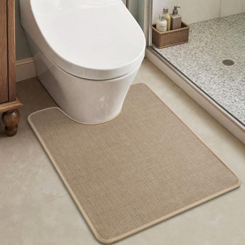 MontVoo Toilet Rugs U-Shaped, Ultra Thin Non Slip Contour Bathroom Rugs,Rubber Backing Washable Contour Bath Rugs for Toilet Mat,20''x24'',Beige - Image 1