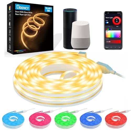 Ligency Smart Neon Rope Lights 16.4FT, RGBW Color Changing LED Strip, Alexa Google Assistant/App Control, IP65 Waterproof Flexible Light Strip for DIY Signs, Music Sync Gaming Room Decor - Image 1