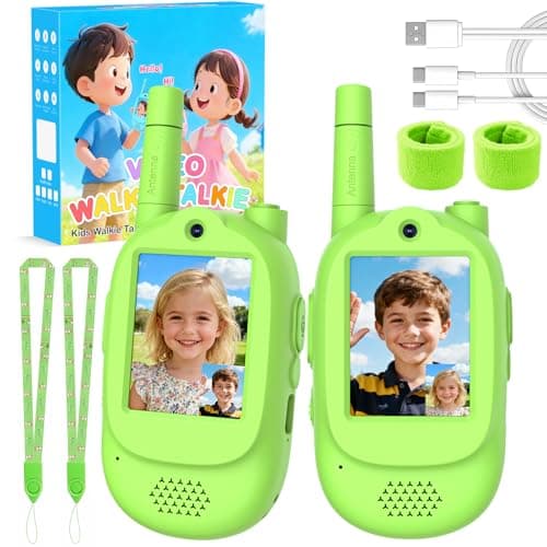 Video Walkie Talkies for Kids, 2 Pack Rechargeable Real-Time Video Chat & Voice Changer Walkies Talkies with Watch Straps, Long Range Family Games, Outside, Gifts for Boys Girls Ages 3-12 Green - Image 1