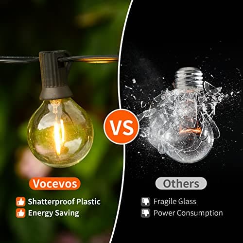 Vocevos Outdoor String Lights 100FT LED Outside Patio Light Updated Waterproof Gazebo Lighting Shatterproof UL Listed G40 Globes 0.6W Efficient Connectable Decor Yard Café Exterior - Thumbnail 4