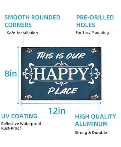 Carastora Vintage "This Is Our Happy Place" Sign – Metal Decorative Plaque for Home, Kitchen, Bedroom, Cafe, and Park – 8x12 Inches - Thumbnail 6