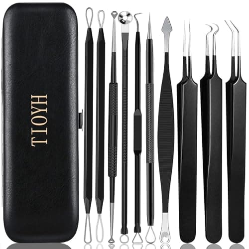 Professional Pimple Popper Tool Kit,10 PCS Blackhead Remover Tweezers,Extractor Acne Removal Kit for Easy Removal for Pimples,Comedone Extractor Tools for Removing Zit,Acne Removal Kit (Black) - Image 1
