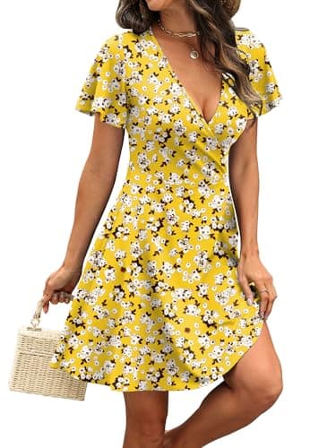 RUMIA Summer Dresses for Women 2026 Boho Beach Vacation Easter Yellow Sundresses for Spring Floral Dress Mustard L - Thumbnail 4