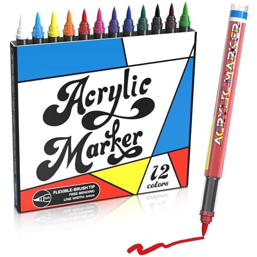 Touchbool Acrylic Paint Markers, 12 Color Fine Tip Permanent Acrylic Paint Pens For Rock Painting, Canvas, Wood, Glass, Ceramic, Fabric, Plastic, Egg, Scrapbook, Art Painting Supplies Kit - Image 1