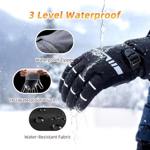 AGPTEK Heated Gloves for Men Women, 7.4V Fast Heat Rechargeable Winter Glove with Battery Indicator &Touchscreen, Waterproof Hand Warming for Skiing, Hiking, Camping, Fishing, Motorcycle, S - Thumbnail 6