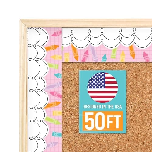 50ft Bulletin Board Borders Trim - Classroom Borders for Bulletin Board Decorations, Teacher Supplies for Classroom Decor Preschool, Kindergarten & Elementary, Pastel Scalloped Boarders