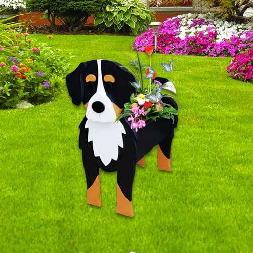 strolfay Bernese Mountain Dog Planter, Cute Animal Shaped Plant Pot, Dog Flower Pot, Gifts for Women & Pet Lovers, Indoor Outdoor Garden Home Office Decor, 9.45 x 5.75 x 12.2 Inches - Image 1