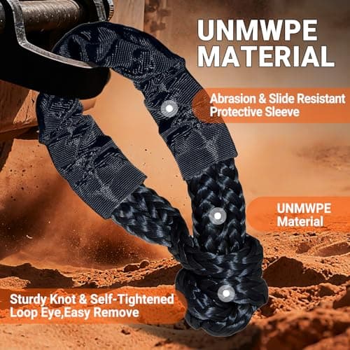 DAJOUJS Synthetic Soft Shackle Rope 1/2" x 22" Black Recovery Tow Shackles with Red Recovery Ring 56,000lb Breaking Strength Soft Shackle Recovery Kit for SUV ATV Truck Jeep, Safer Than Metal Shackle - Thumbnail 3