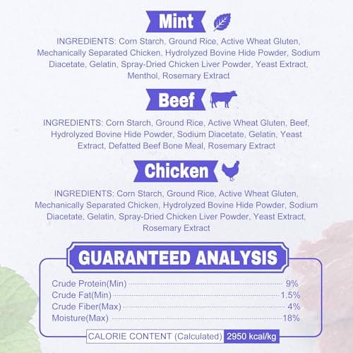 PETPHABET Dental Chews for Dogs, 3 Flavor Dog Dental Treats Fresh Mint Chicken & Beef Flavor for Medium Large Breed, Teeth Cleaning Chew Sticks for Bad Breath and Tartar Control, 15 Count Variety Pack - Thumbnail 6