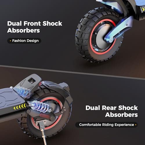 iScooter Electric Scooter, 1000W E Scooter, 50 Miles Long Range & 38 MPH Top Speed, 10" Off-Road Vacuum Tire Scooter for Adults with Turn Signals, Double Braking Systems, APP and Storage Bag - Thumbnail 5