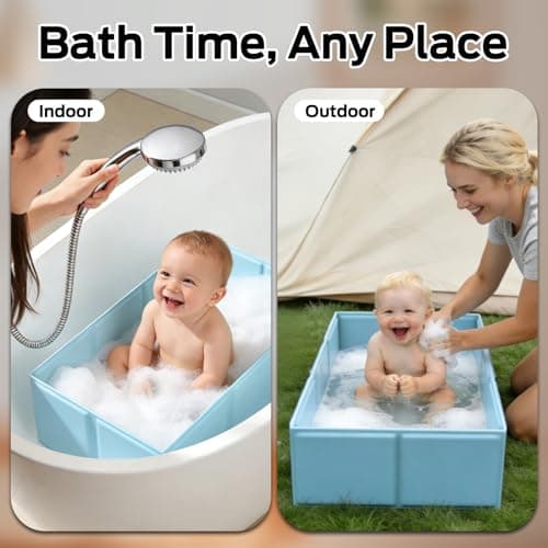 Totiro Collapsible Baby Bathtub, Foldable Infant Bath Tub with Non-Slip Base, Portable Travel Baby Bath for Newborns & Toddlers Indoor Outdoor Use, Baby Shower Gift, Blue - Thumbnail 5