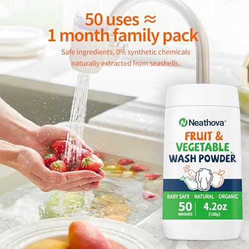 Fruit & Veggie Wash Powder, Natural Organic Produce Cleaner for Pesticides & Wax Removal, Baby Safe Eat Cleaner for Fruits & Vegetables, 50 Washes, 4.2oz (120g), Extra Matcha Powder & Tea Polyphenols - Thumbnail 5