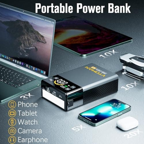 VTOMAN X3 Jump Starter with Air Compressor, 3500A Portable Car Battery Jumper Starter (9L Gas/8.5L Diesel Engines) with 160PSI Auto-Shutoff Tire Inflator, 12V Lithium Battery Booster Pack, Jump Box - Thumbnail 6