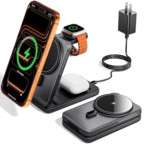 KPON Foldable 3in1 Charging Station for Magsafe, Travel Phone and Watch Charger for Apple, Wireless Charging Dock for Multiple Devices iPhone 17 16 15 14 13 12 Series/Apple Watch/Airpods - Image 1