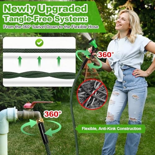 Garden Hose 50ft, Non-Expanding Water Hose, Lightweight, Kink Free, Sturdy, Leak-Proof, Portable, Flexible Hose with 10 Function Nozzle for Outdoor, Yard, Lawn, Car Wash and Camper Use - Thumbnail 4