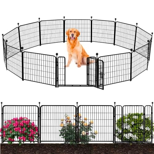 ADAVIN Garden Fencing 36 inch High, 14 Panels Total 31 Ft(L), Animal Barrier Fence, Wide gate Low Threshold, Yard Fence for Dogs, Black Metal Garden Fences and Borders, Outdoor Rabbit Fence