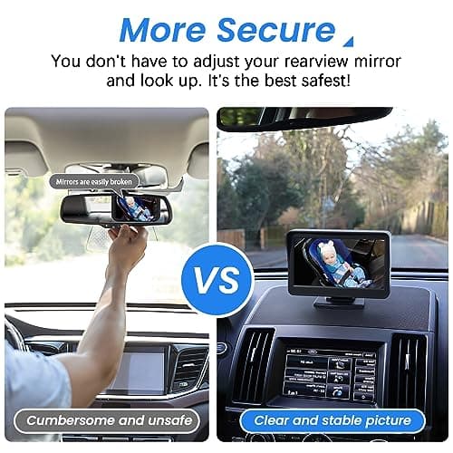 FEISIKE Car Baby Camera, 4.3'' HD Infrared Night Vision Function Baby Car Camera Display, Backseat Camera for Kid with 150° Wide View & 360° Rotatable Easy Installation in 5 Mins Rear Facing Mirrors - Thumbnail 3