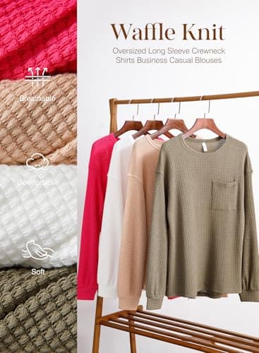 Dokotoo Womens Tops Long Sleeve Shirts for Women Blouses Sweaters 2026 Spring Outfits Fashion Women's Clothing Trendy Dressy Casual Tunic Loose Fit Tshirts Teacher Comfort Western Waffle Knit - Thumbnail 5