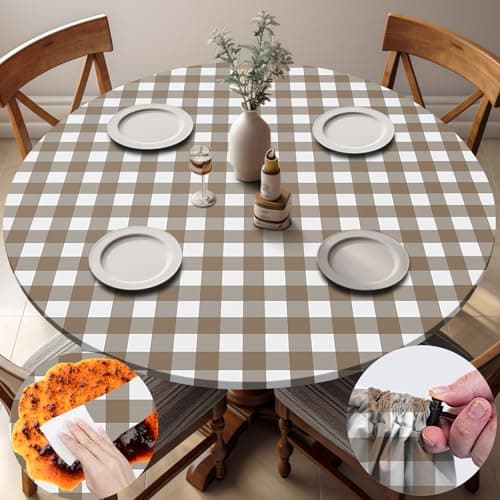 opstellen Fitted Round Tablecloths Reusable Stain Resistant Table Clothes Vinyl Indoor Outdoor Circular Cover for 45-54" Table Dorm kitchen Storage Gifts Summer Autumn Camper Patio Picnic Accessories - Image 1