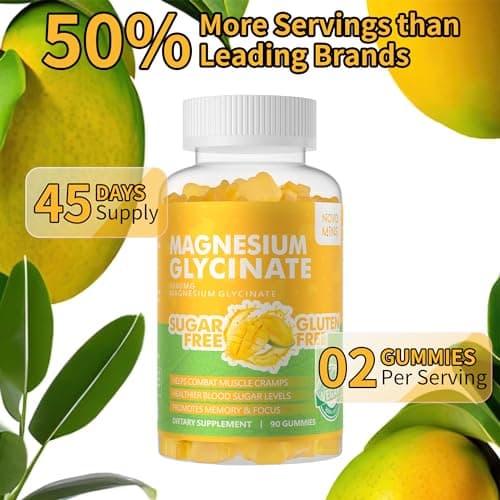 90 CT Magnesium Glycinate Gummies 1000mg - Sugar Free Magnesium Potassium Supplement with Vitamin D, B6, CoQ10 for Calm Mood & Sleep Support - 90 Mango Pineapple Gummies - Thumbnail 5