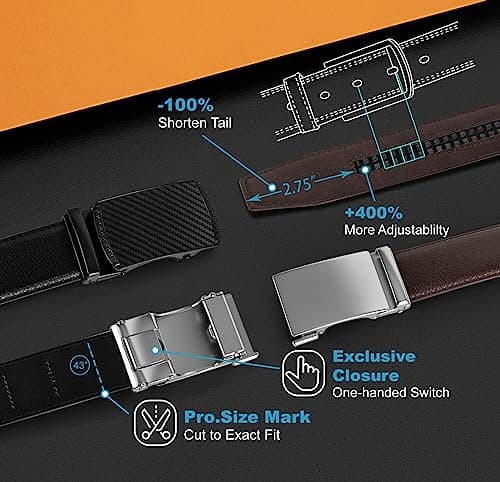 Truyis Leather Ratchet Belts For Men,Slide Ratcheting Belt 2 Pack,Adjustable Click Dress Belt - Thumbnail 6