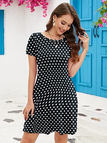 KORSIS Summer Dresses for Women Polka Dot Black 3X-Large Casual T Shirt Dress Short Sleeve Swing Flowy Ladies Beach Vacation Sundress with Pockets - Thumbnail 2