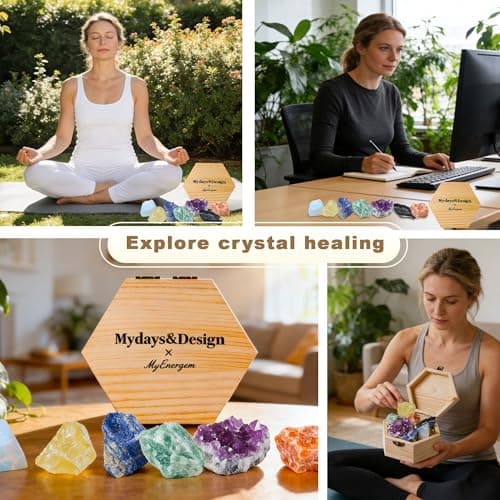 MYDAYS&DESIGN 7 Chakra Healing Crystals Set for Meditation Yoga Reiki, Amethyst Cluster, Lapis Lazuli, Opal, Green Aventurine, Citrine, Sunstone, Black Tourmaline with Wooden Gift Box and Guidebook - Thumbnail 6