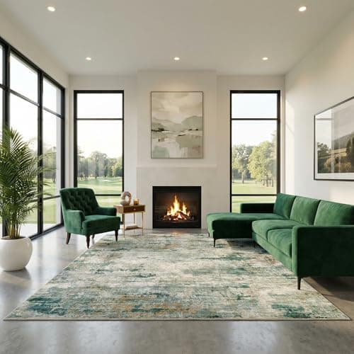 Cnythlis 9'x12' Abstract Distressed Area Rug, Washabele Rugs Modern Contemporary, Soft Low-Pile Carpet for Living Room, Bedroom, Dining Room, Office | Stain-Resistant & Non-Slip, Sage Green - Image 1