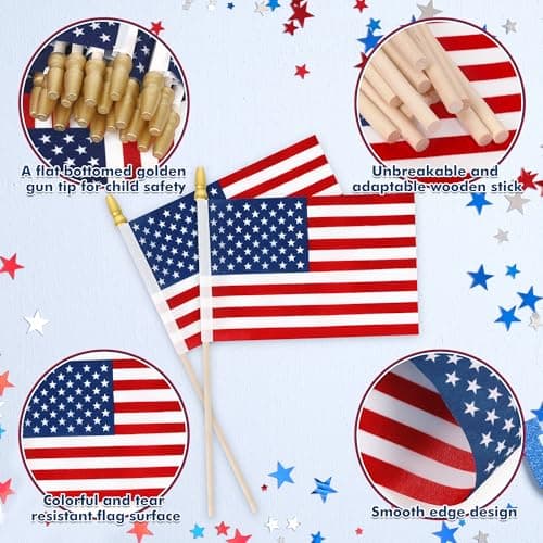 12 Pcs Small American Flags on Stick, 6x4 In 4th of July Decorations, Mini 250 Anniversary USA Flag, Fourth of July American Handheld Flags for Veterans Day Memorial Day Supplies - Thumbnail 3