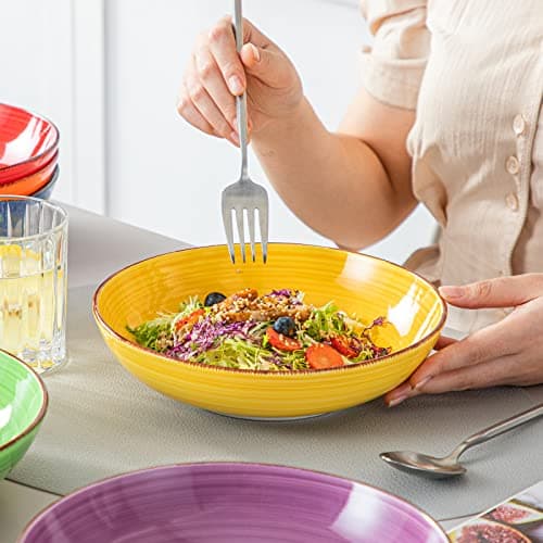 vancasso Bonita Pasta Bowls Set of 6, 38 oz Shallow Ceramic Bowls for Pasta, Salad, Soup & More - Microwave, Dishwasher & Oven Safe - Assorted Colors - Thumbnail 5