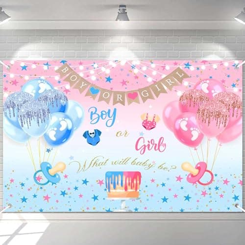 Gender Reveal Backdrop Pink and Blue Balloons Background What Will Baby be Boy or Girl Backdrops Gender Reveal Decorations Party Supplies 7x5ft - Image 1